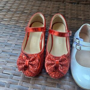 Red Glitter Mary Jane Shoes with Bow